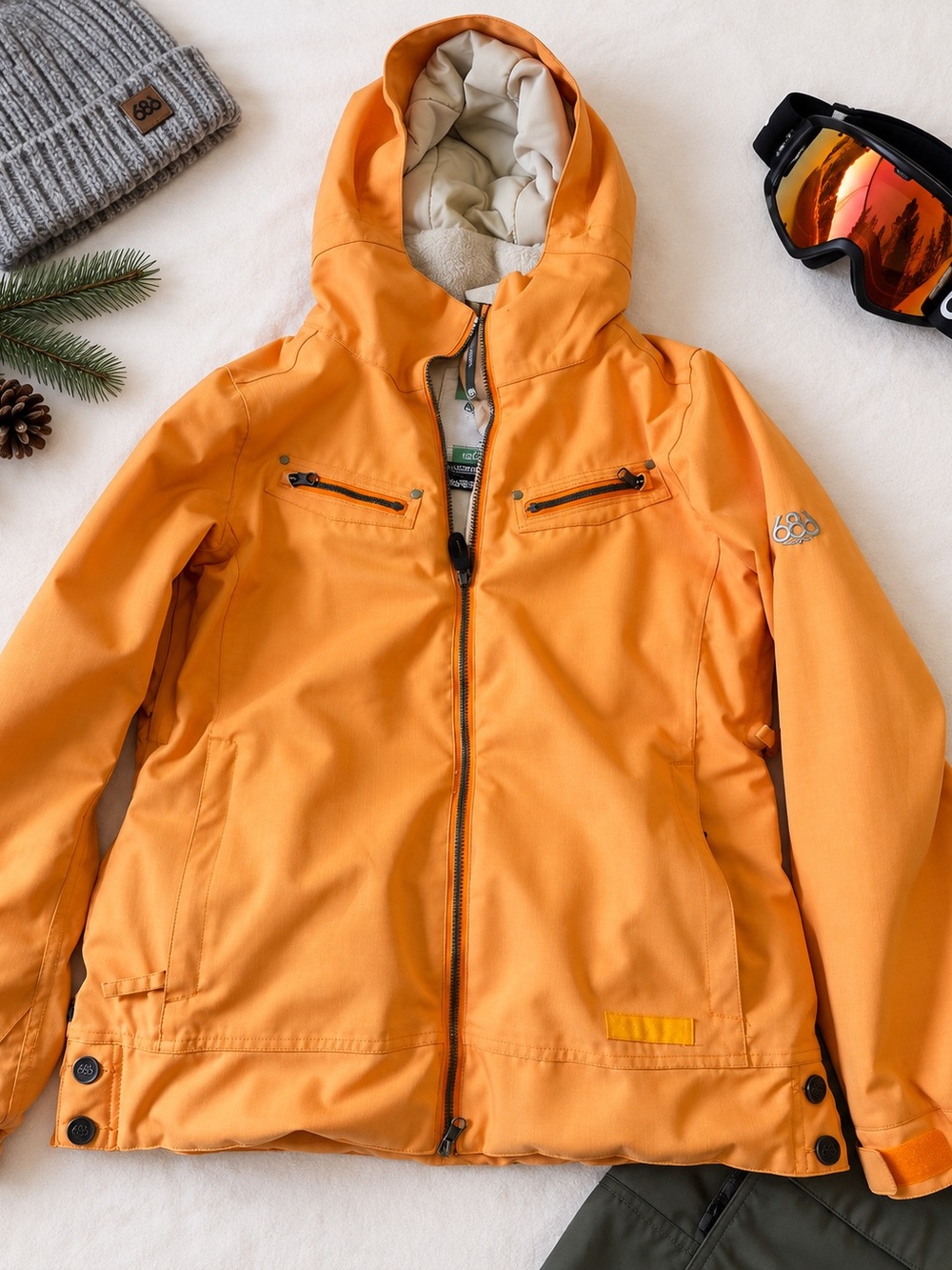 686 Women’s Orange Snowboard Ski Jacket Hooded Insulated Winter Coat
